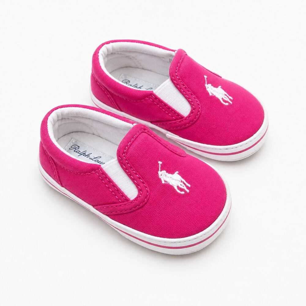Ralph Lauren Baby Girls Pink Canvas Slip-On Shoes Sz US 1 New Without Tags NWOT